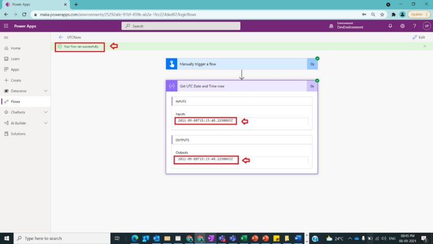Usage of UTCNow in Power Automate